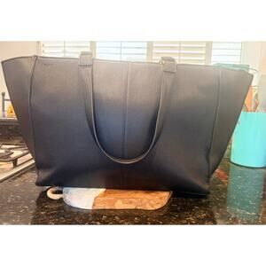 MERSI Black Structured Tote Bag Gold Hardware Large Work Purse Orange Lining